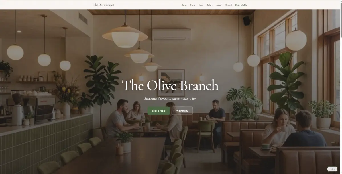 Olive Branch website design with refined hospitality visuals, warm editorial pacing, and premium service presentation.