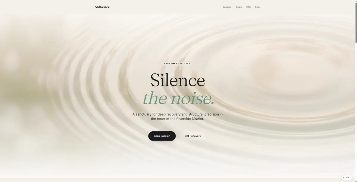 Still Water website design with minimal wellness styling, soft spacing, and calm luxury composition.