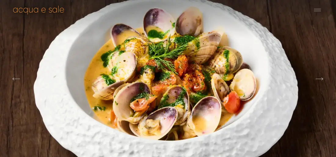 Acqua e Sale restaurant website homepage with a full-width photograph of spaghetti alle vongole, redesigned for an award-winning North Perth Italian restaurant.