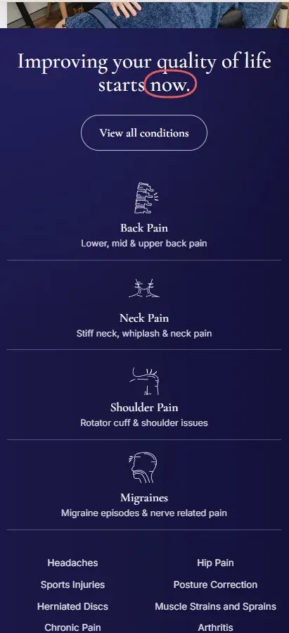 Mobile condition tap-through navigation menu