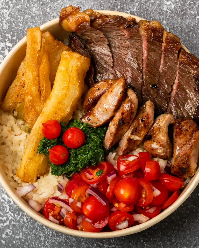 Brazilian barbecue takeaway bowl photographed for Perth food truck photography