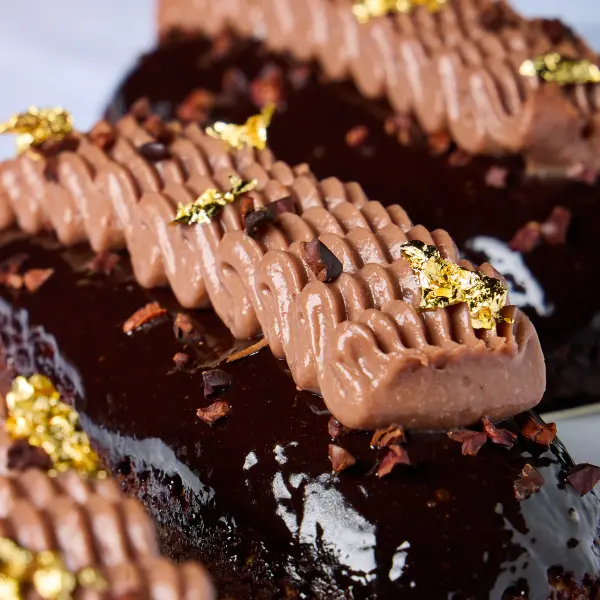 Chocolate dessert cake finished with gold leaf for a Perth restaurant.