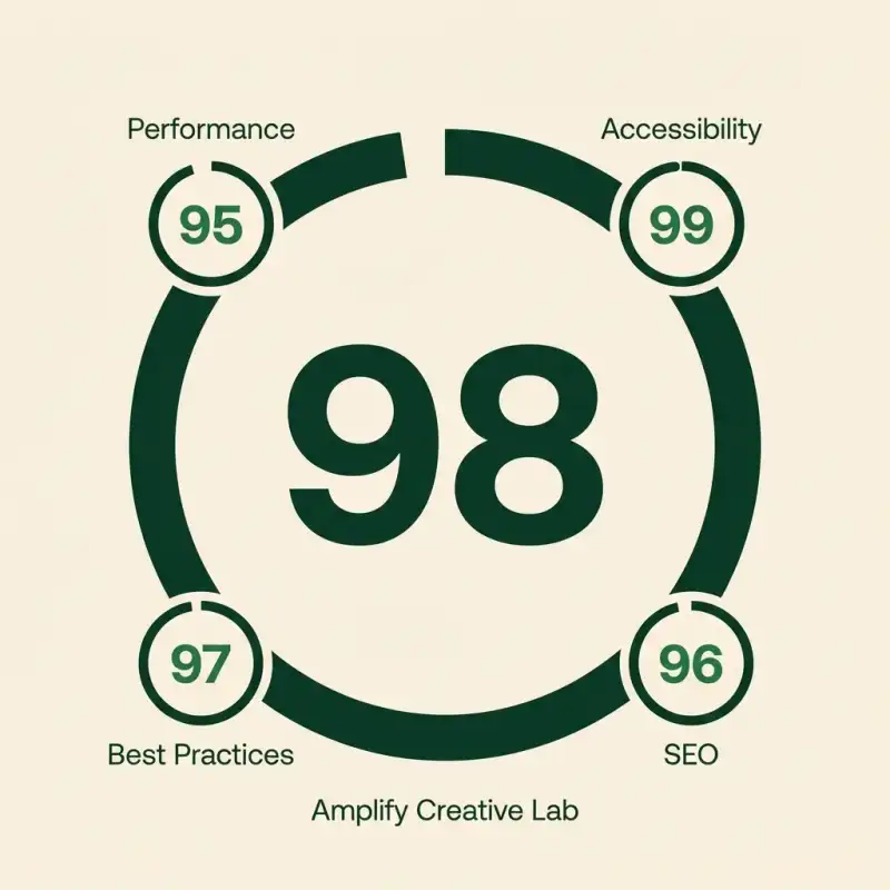 Lighthouse report showing Core Web Vitals performance metrics for a Perth accommodation website.
