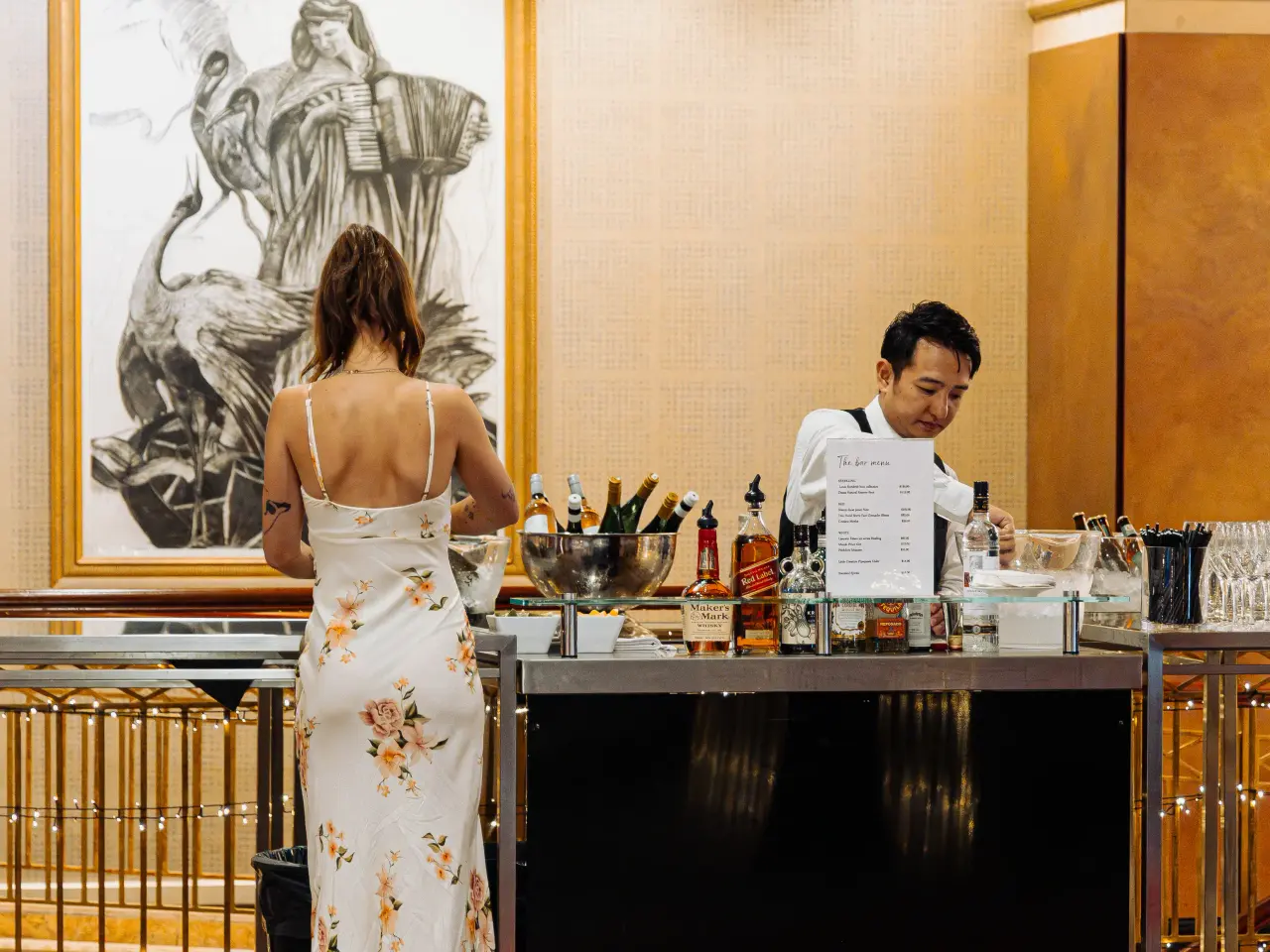 Corporate event bar service setup at a Perth venue, showing hospitality event styling and sponsor-ready coverage.