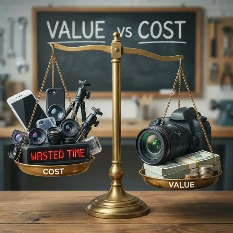 DIY product photography setup compared with a professional studio product shoot