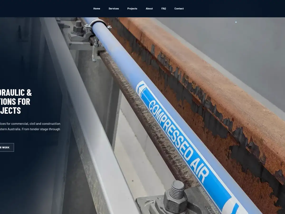 DS Hydraulic Solution website homepage presenting commercial hydraulic and plumbing solutions for Perth and Western Australian projects