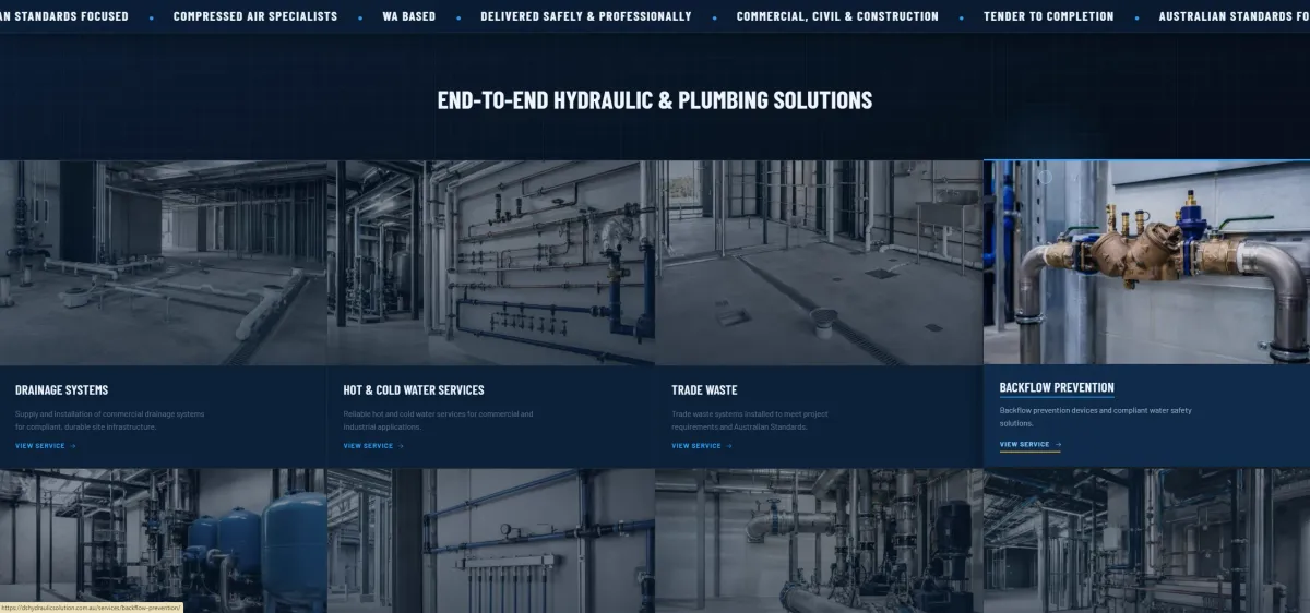 DS Hydraulic Solution commercial contractor homepage
