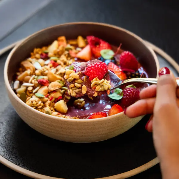 A breakfast menu bowl photographed for menu photography in Perth.