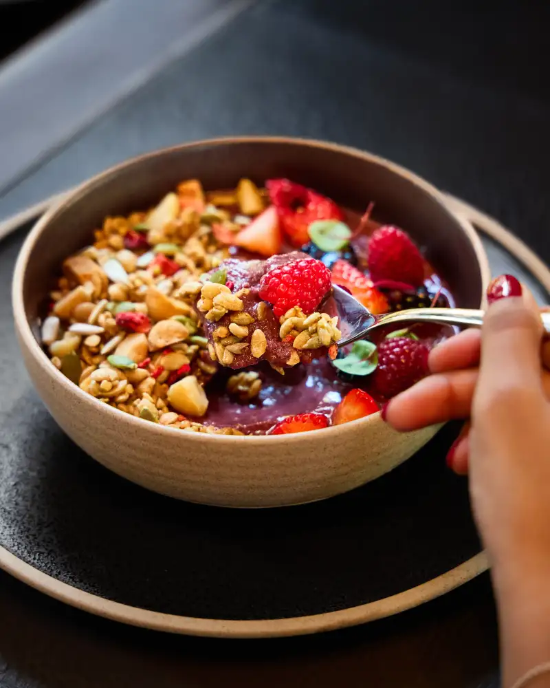 A breakfast menu bowl photographed for menu photography in Perth.