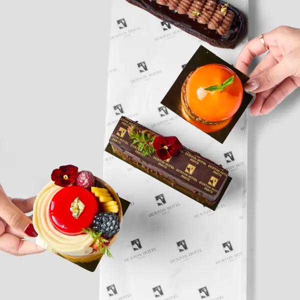 A dessert service detail photographed for restaurant photography in Perth.