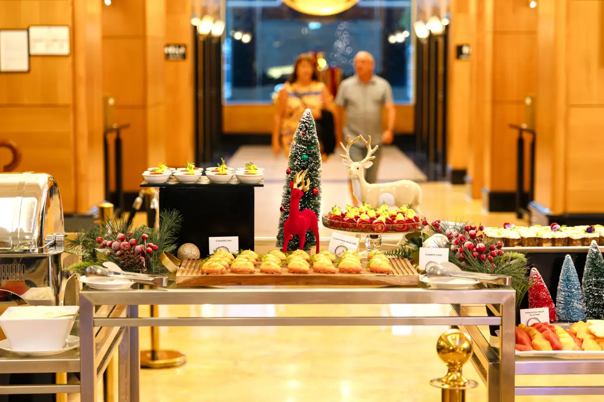 Festive dessert and buffet display set in the foyer at Duxton Hotel Perth