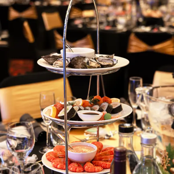 A tiered canape display photographed for catering photography in Perth.