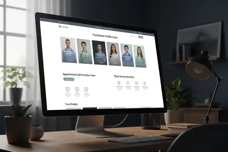Healthcare website interface focused on trust and appointment conversion