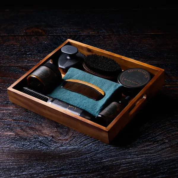 Kelly Beard Co grooming products photographed as a clean commercial range.