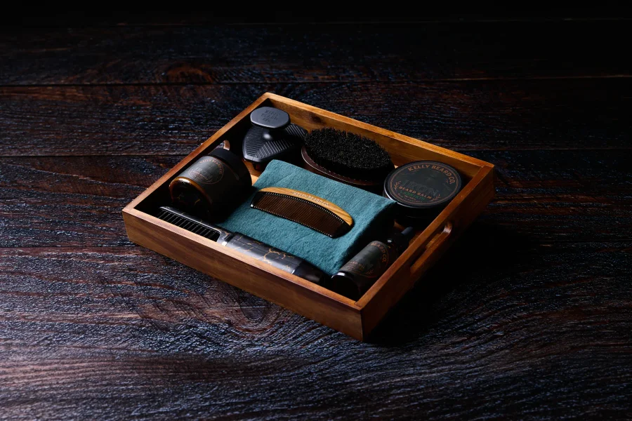 Kelly Beard Co premium beard-care kit photographed for a Perth product campaign