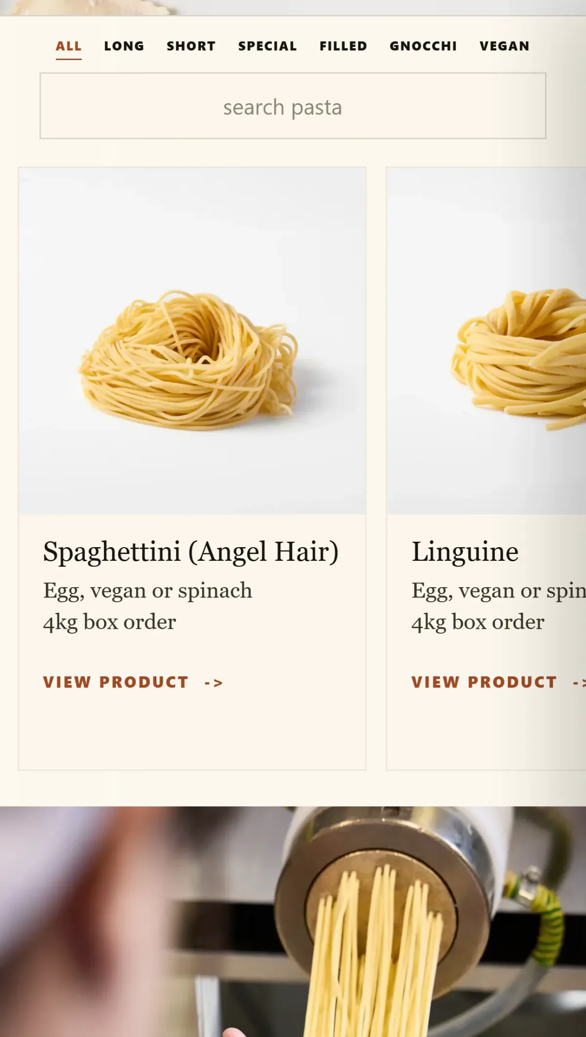 La Delizia Latticini website product layout displaying technical food service specifications