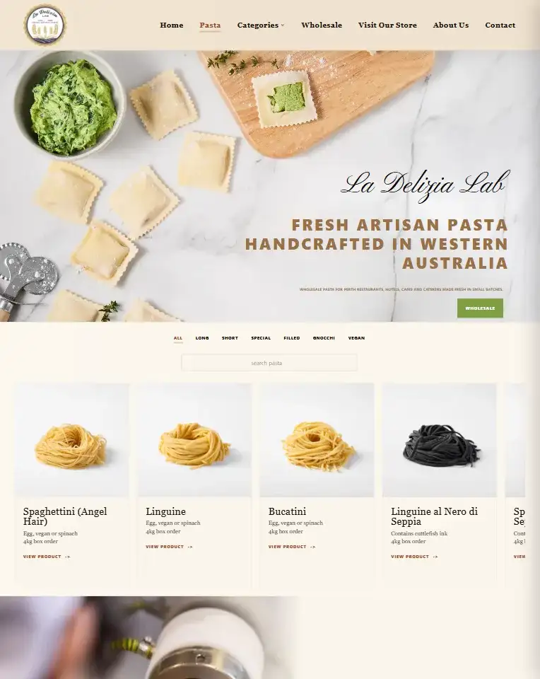 La Delizia Lab custom e-commerce website displayed on desktop