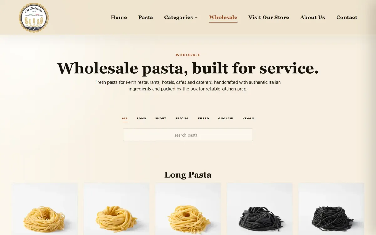 La Delizia Lab wholesale food service page