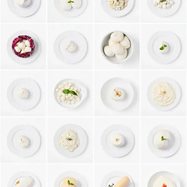 La Delizia Latticini fresh-cheese range prepared as a multi-product ecommerce collage.