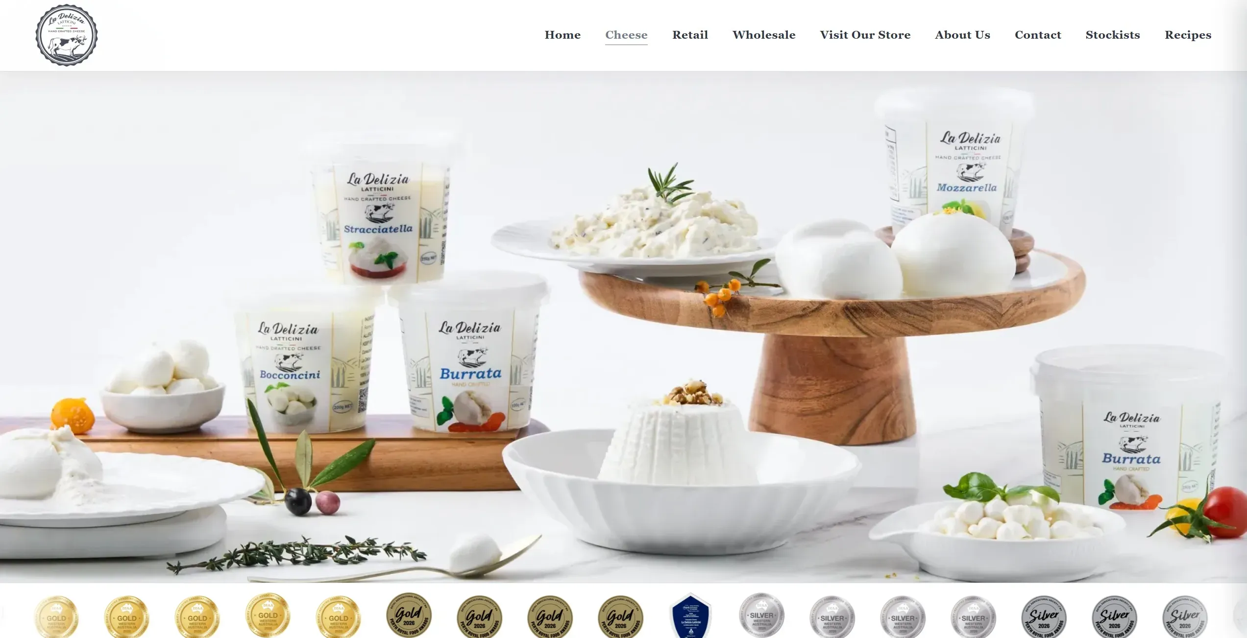 La Delizia Latticini website homepage designed for a Perth artisan cheese producer.