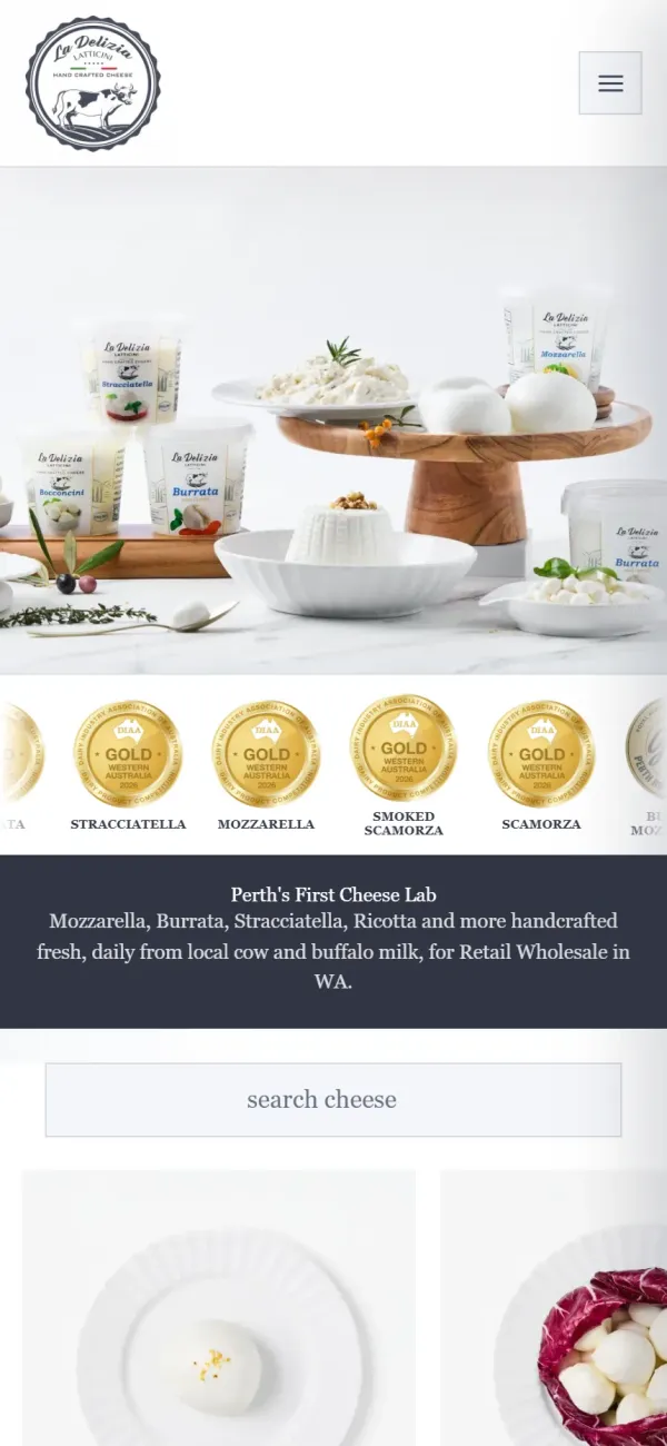 Mobile view of La Delizia Latticini website