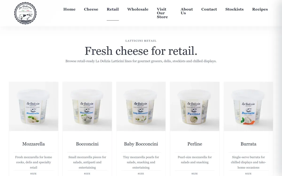 La Delizia Latticini retail cheese presentation