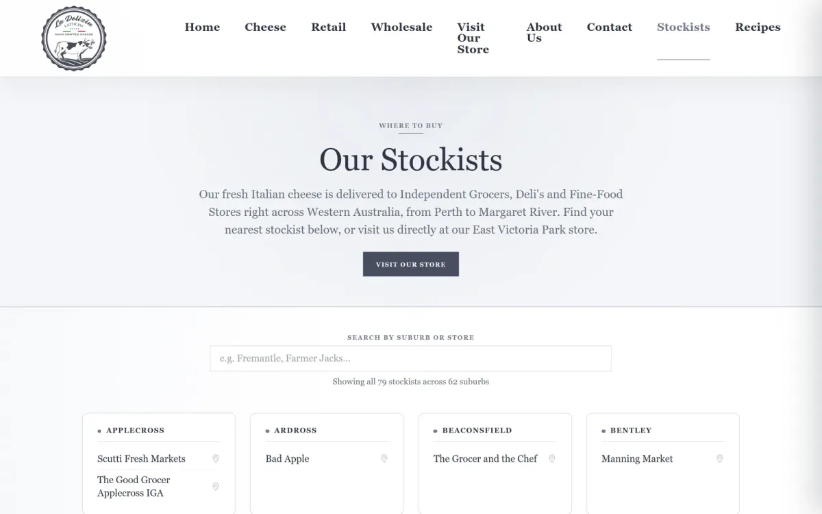 La Delizia Latticini stockist locator page