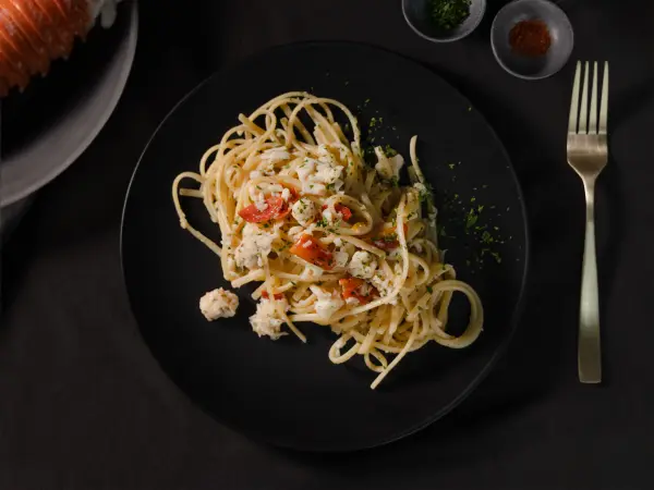 Lobster linguine plated and styled for a Perth restaurant menu, professional food photography by Amplify.