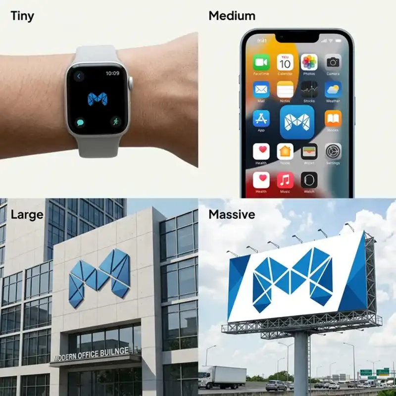 Scalable logo shown across small and large business placements