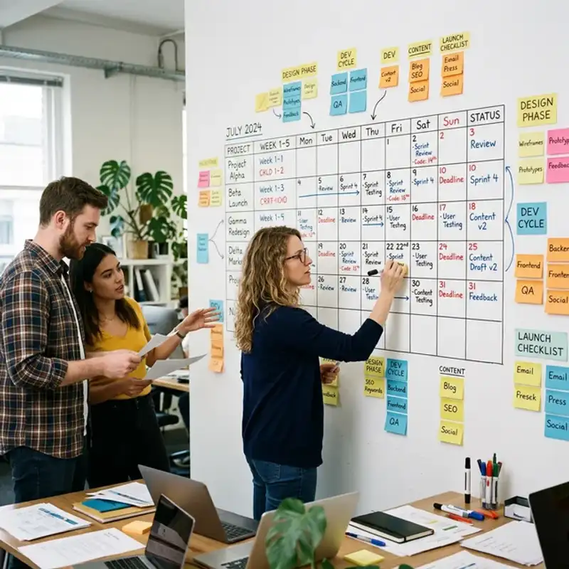 Monthly SEO content planning board for Perth service business growth