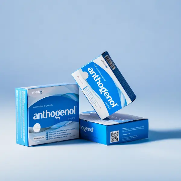 Anthogenol cartons stacked, professional product photography for Perth health and wellness brands.