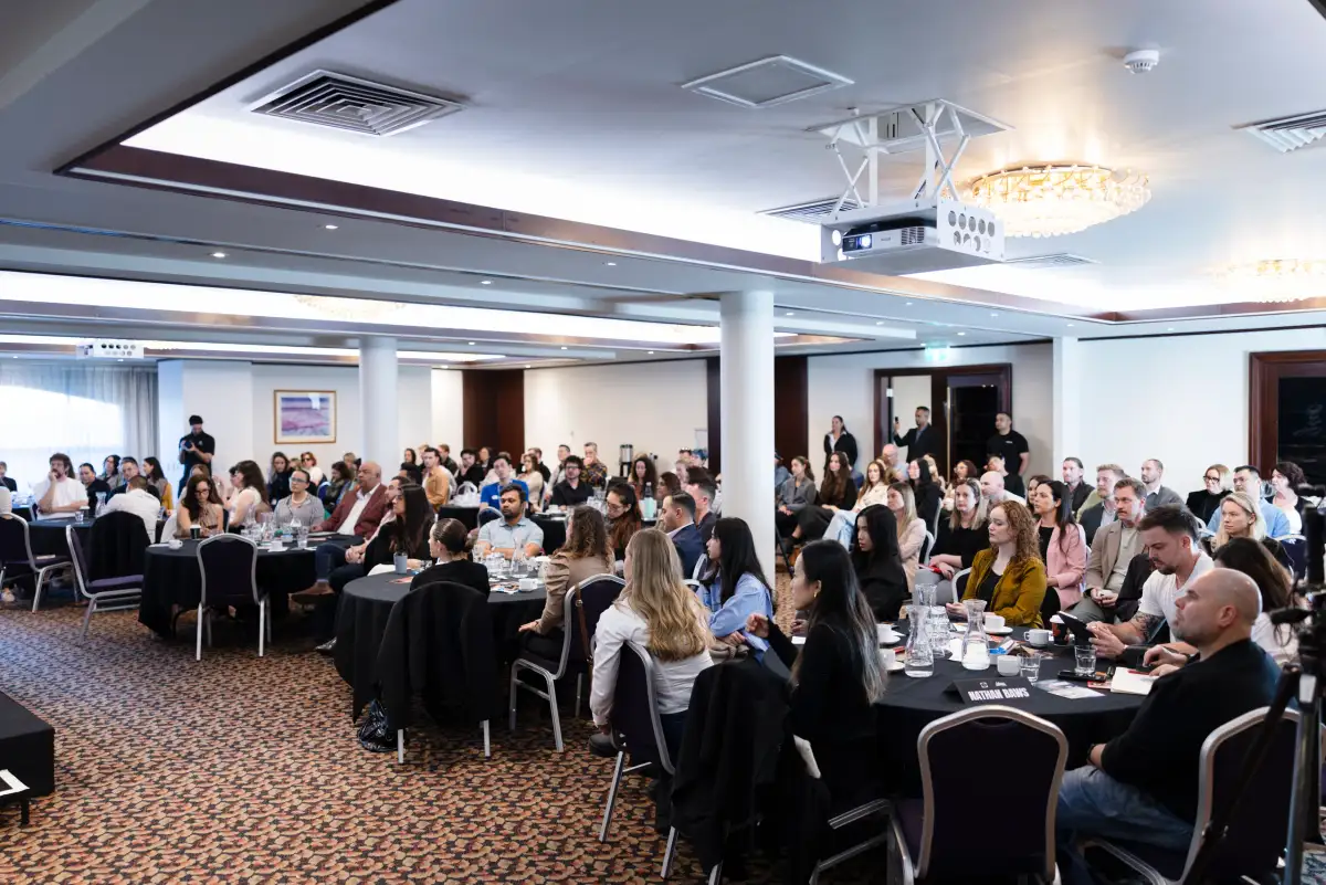 Wide view of a Perth business exhibition audience