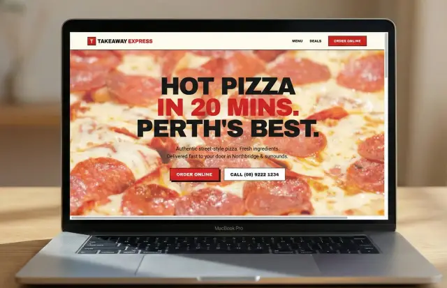 Takeaway Express website portfolio with fast mobile ordering flow and bold takeaway-first design.