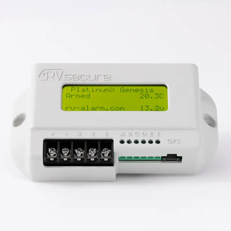RV Secure caravan alarm photographed straight-on against a clean background for a marketplace listing.