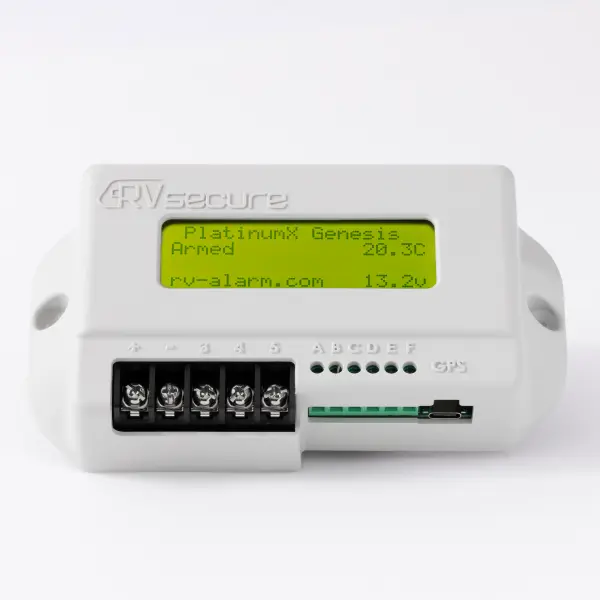 RV Secure caravan alarm photographed straight-on against a clean background for a marketplace listing.