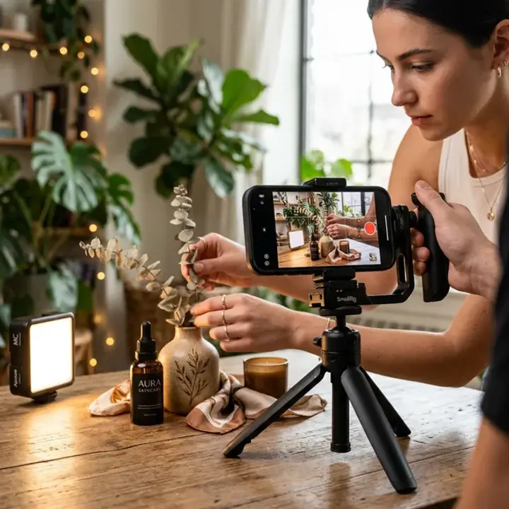 Social media content capture setup for lifestyle product campaign production