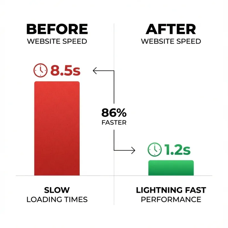 Speed comparison chart showing load‑time improvement from 5.2s to 1.8s after optimization for a Northbridge bar website.