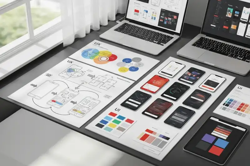 Visual explanation of UI layer vs UX structure in website projects