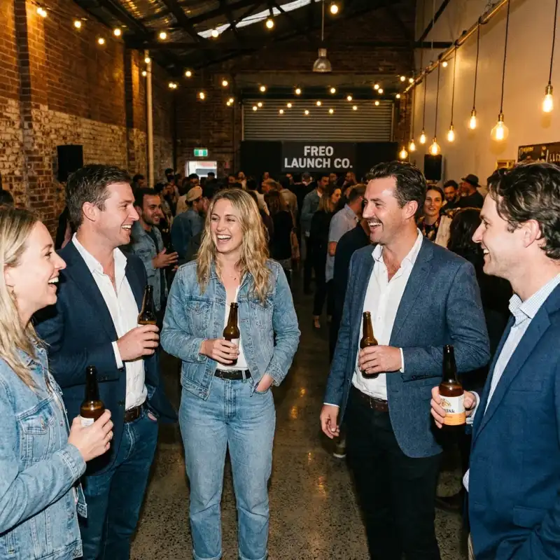 Candid event photography at a Fremantle launch party for a WA beverage brand.