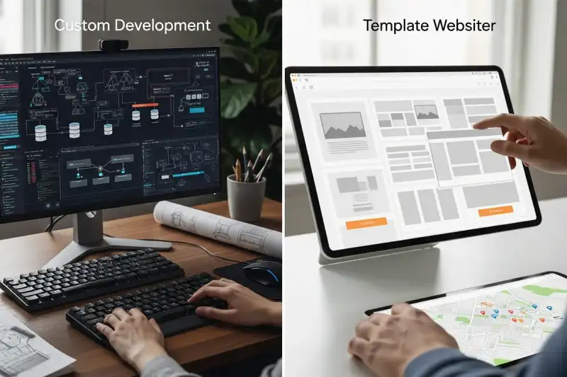 Comparison between custom web development and template websites for Perth businesses